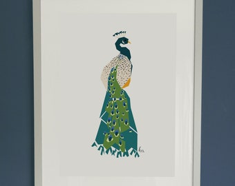 Peacock Print/ A4/ A5/ Geometric Peacock Print/ Animal Print/ Contemporary Art Print/ Wall Decor