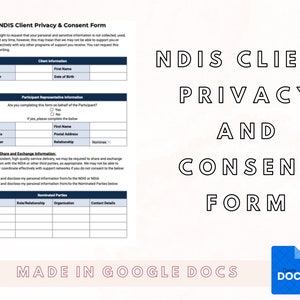 NDIS Privacy Form, NDIS Consent Form, Disability Service Provider, Sole Trader Templates, Disability support worker, NDIS provider admin
