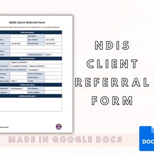 NDIS Client Referral Form, NDIS Intake, Disability Service Provider, Sole Trader Templates, Disability support worker, NDIS provider admin