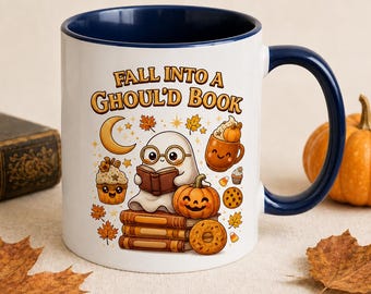 Ghost Reading Mug Halloween Book Lover Gift Cute Spooky Coffee Cup Fall Mug for Readers Teachers and Librarians