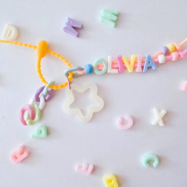 DIY KIT] Handmade Personalized Name Keychains with Charms (pastel flat beads)