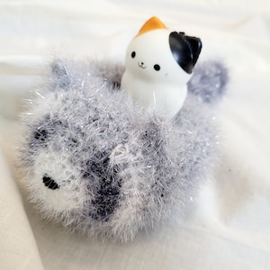 Handmade Dish Scrubby - Raccoon Design (Gray) | Crocheted Scrubber | Crocheted Kitchen Dishwashing Sponge