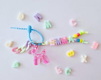 Handmade Personalized Name Keychains, Bag Charm (pastel flat beads)