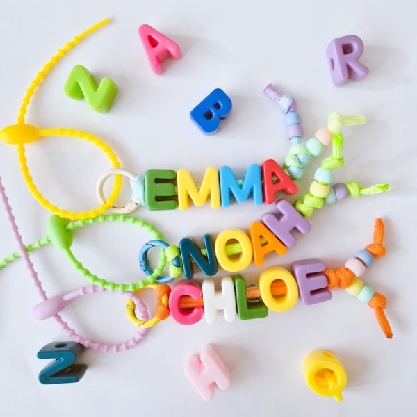 Custom Big Alphabet Bead Keychain, Bag Charm – Personalized Name Keyring with Colorful Beads & Adjustable Rope – Unique Gift Idea
