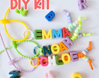 DIY] Big Alphabet Bead Keychain Kit – Custom Name Keyring Craft Set with Colorful Beads & Adjustable Rope