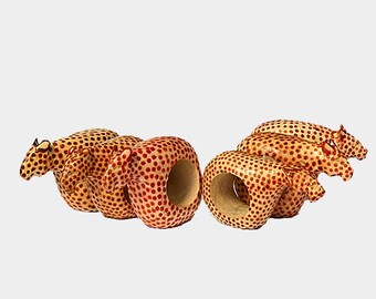 African Cheetah Wooden Napkin Rings Set of Six, Wood Napkin Rings, Napkin Ring Set, Napkin Holders Set, African Kitchenware, African Dining