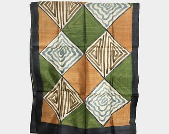 Designer Silk Scarf, Indian Scarf, Hand Painted Scarf, Block Print Scarf, Square Scarf, Lightweight Scarf, Green Scarf, Brown Scarf