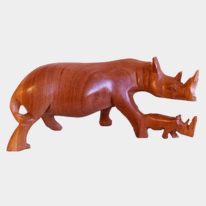 Hand-Carved Wooden Rhinos