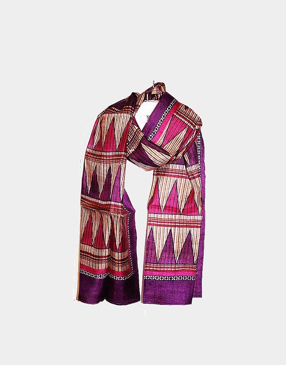 Purple and Pink Silk Scarf, Block Print Silk Scarf