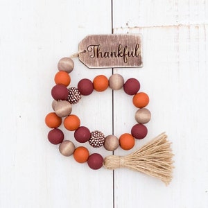 Thanksgiving Wood Bead Garland, Fall Tiered Tray Decor, Beaded Garland, Wooden Bead Garland, Farmhouse Beads, Garland for Mantle