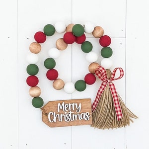 Christmas Wood Bead Garland, Tiered Tray Decor, Beaded Garland, Wooden Bead Garland, Farmhouse Beads, Garland with Tassel, Decorative Trays