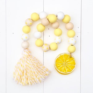 Farmhouse Lemon Wood Bead Garland, Lemon Garland, Lemon Decor, Tiered tray decor, summer tray, lemon tiered tray, beaded Garland