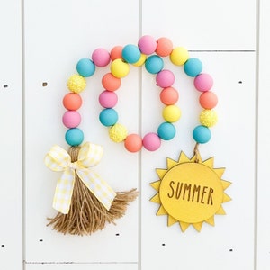 Summer Wood Bead Garland, Summer Tiered Tray, Beaded Garland, Wooden Bead Garland, Farmhouse Beads, Garland with Tassels