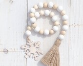 Snowflake Wood Bead Garland, Winter Tiered Tray Decor, Beaded Garland, Wooden Bead Garland, Farmhouse Beads, Garland with Tassel