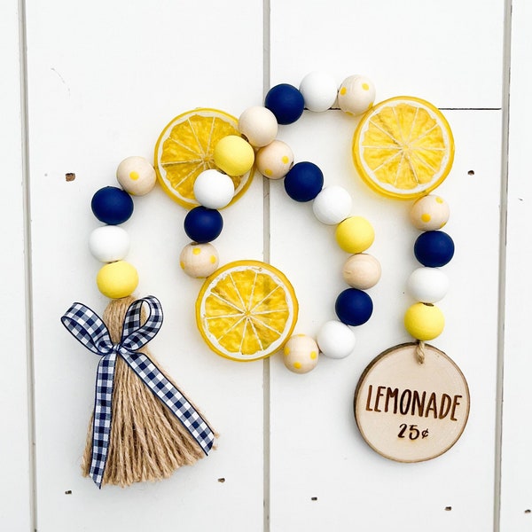 Farmhouse Lemon Wood Bead Garland, Lemon Decor, Tiered Tray Decor, Lemonade Stand, Farmhouse Decor, Garland Decor, Decorative Trays, Summer