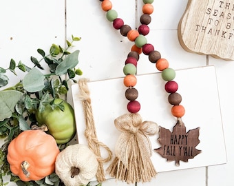 Happy Fall Y'all Wood Bead Garland, Tiered Tray Decor, Fall Decor, Thanksgiving Decor, Home Decor, Halloween decor, Fall Decorations, Rustic