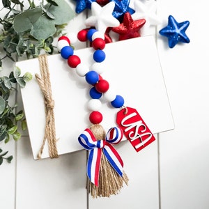 Independence Day Wood Bead Garland, Tiered Tray Decor, Patriotic Decor, 4th of July, Garland Decor, Summer Decor, Decorative Tray, FarmHouse