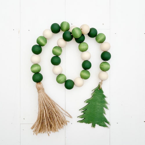 Christmas Wood Bead Garland Tiered Tray Decor Beaded Etsy