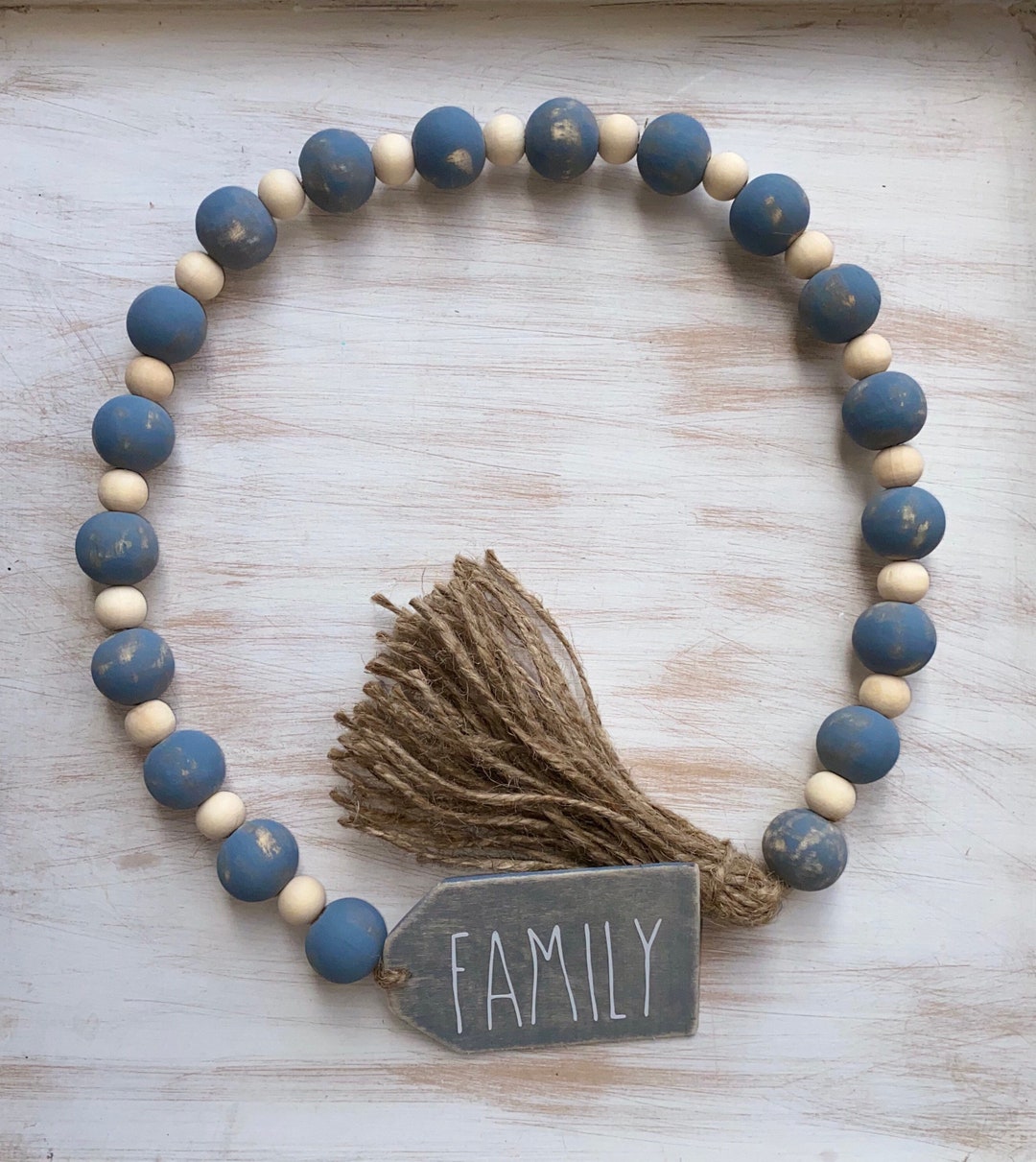 Distressed Wood Bead Garland, Tiered Tray Decor, Beaded Garland, Wooden