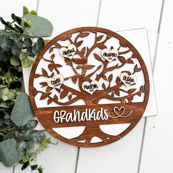 Family Tree Grandchildren Gift Mothers Day Grandkids Family Names Personalized Laser Engraved Birthday Christmas Grandparents Day Tree Sign