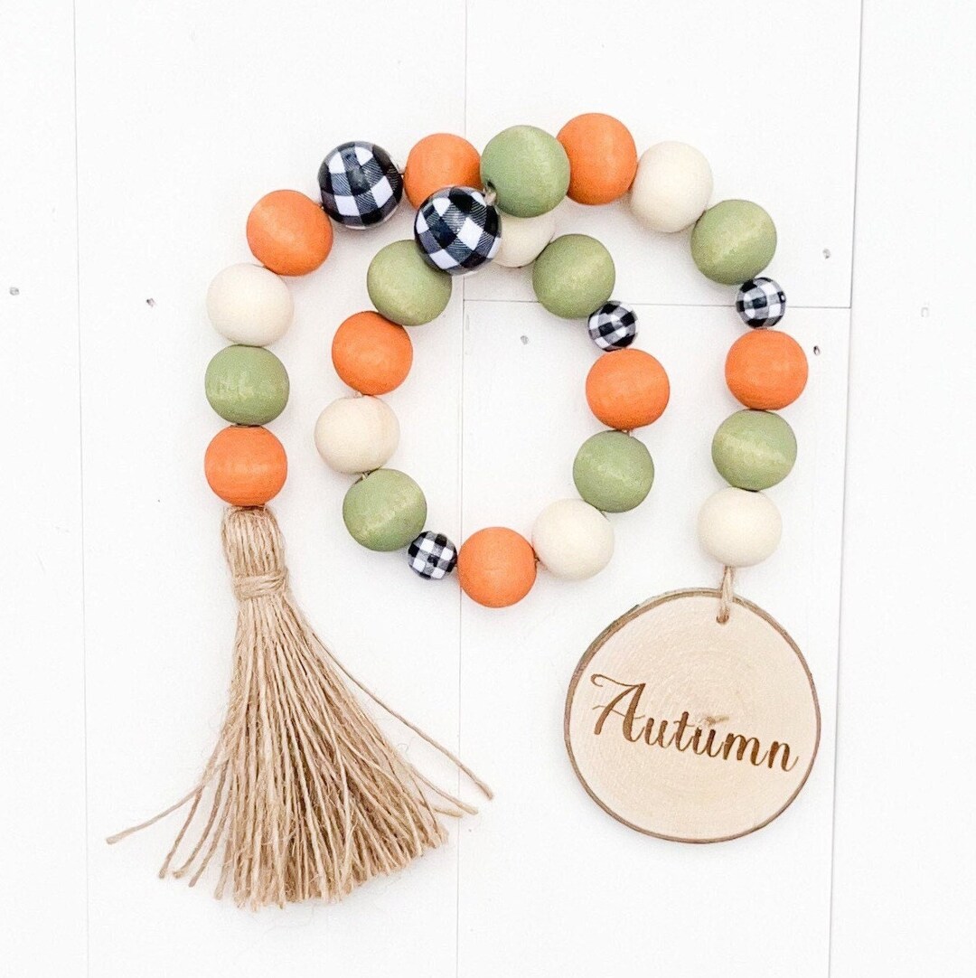 Fall Wood Bead Garland, Fall Tiered Tray Decor, Black Plaid Pumpkin