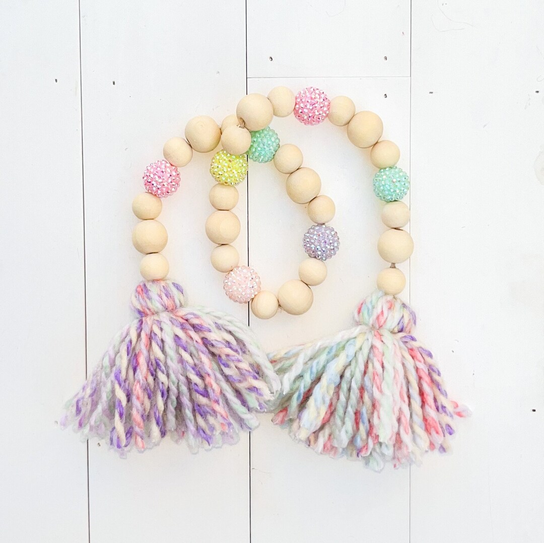 Easter Wood Bead Garland, Easter Tiered Tray Decor, Beaded Garland