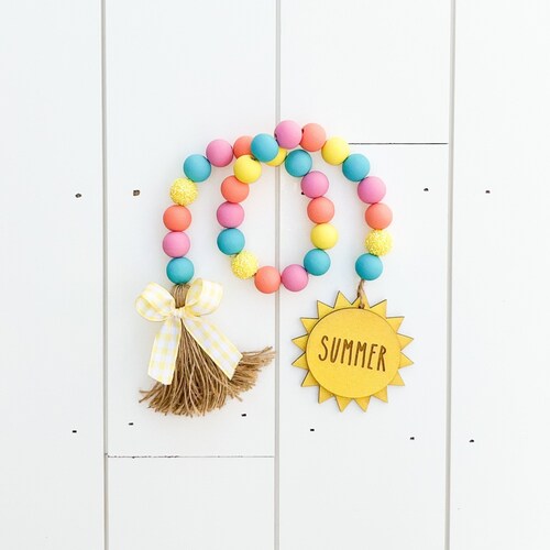 Farmhouse Beach Wood Bead Garland Tiered Tray Decor Beach Etsy