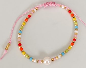 Pulsera de perlas de colores, pulsera de nudo corredizo, pulsera de cuentas delicadas, pulsera de cuentas de colores, pulsera de cuentas de semillas, pulsera de perlas