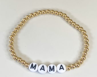 14k gold filled beaded bracelet, mama gold name bracelet, custom mama bracelet, 14k gold mama bracelet, 14k gold filled mama bracelet