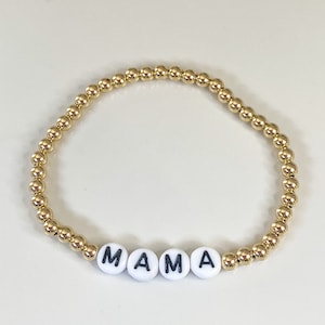 14k gold filled beaded bracelet, mama gold name bracelet, custom mama bracelet, 14k gold mama bracelet, 14k gold filled mama bracelet