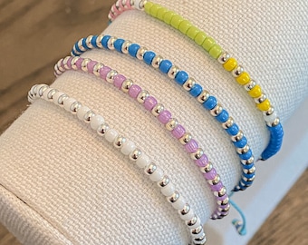 Pulsera de cuentas coloridas, pulsera de nudo corredizo, pulsera de cuentas delicada, pulsera de cuentas de colores, pulsera de cuentas pequeñas
