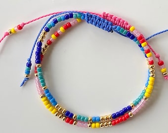 Pulsera de cuentas coloridas, pulsera de nudo corredizo, pulsera de cuentas delicada, pulsera de cuentas de colores, pulsera de cuentas pequeñas