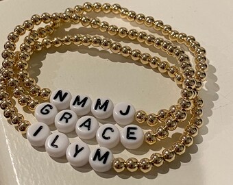 14k gold filled beaded bracelet, custom gold name bracelet, custom initials bracelet, 14k gold bracelet, 14k gold filled custom bracelet