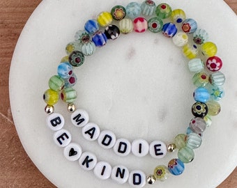 Millefiori beaded bracelet, personalized  Millefiori bracelet, personalized beaded bracelet, custom name bracelet, floral beaded bracelet