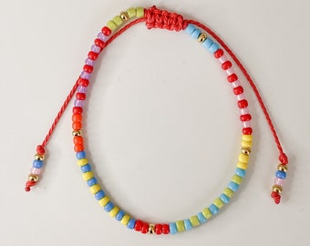 Pulsera de cuentas coloridas, pulsera de cuentas, pulsera de nudo corredizo de cuentas, pulsera de cuentas brillantes, pulsera de cuentas arcoíris, pulsera de cuentas pequeñas