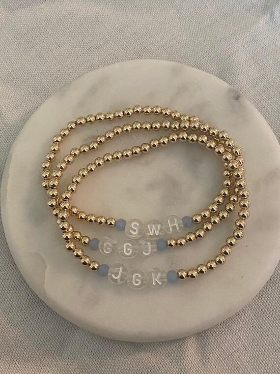 TINGN Bracciale con Lettera d'Oro per Donne Ragazze, Braccialetto in Oro 14k Riempito Perline Ciondolo Personalizzato Iniziali Bracciale Cubo Braccialetti d'Oro per Donne Gioielli per Ragazze (A