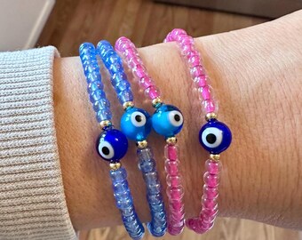 Evil eye charm bracelet, blue bead bracelet, blue bead bracelet, evil eye gold bead bracelet, evil eye bracelet