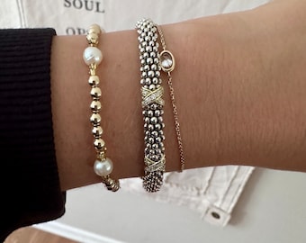 14k gold beaded bracelet, gold and pearl bracelet, gold pearl bracelet, 14k gold pearl bracelet, pearl bead bracelet