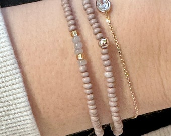 Taupe beaded bracelet, stretchy bracelet, dainty bead bracelet, neutral beaded bracelet, seed bead bracelet