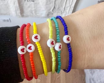 Heart beaded bracelet, colorful heart bracelet,  heart bead bracelet, colorful beaded bracelet, sead bead bracelet