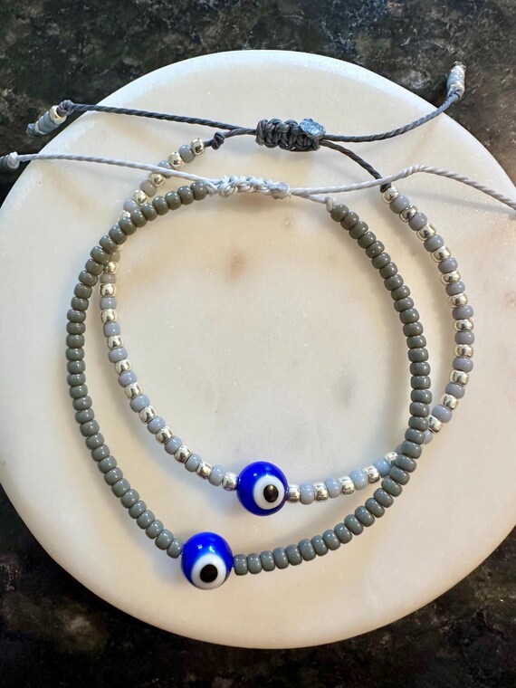 Bracelet de perles bleu, bracelet noeud coulissant, bracelet de