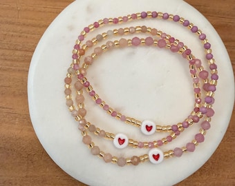 Gemstone beaded bracelet, gemstone  bracelet, heart beaded bracelet, custom name bracelet, gemstone bead bracelet