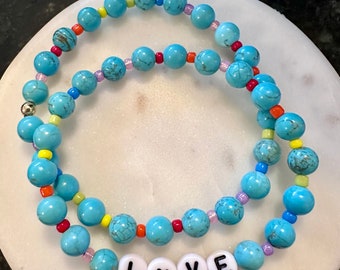 Colorful beaded bracelet, personalized  bracelet, personalized beaded bracelet, custom name bracelet, turquoise beaded bracelet