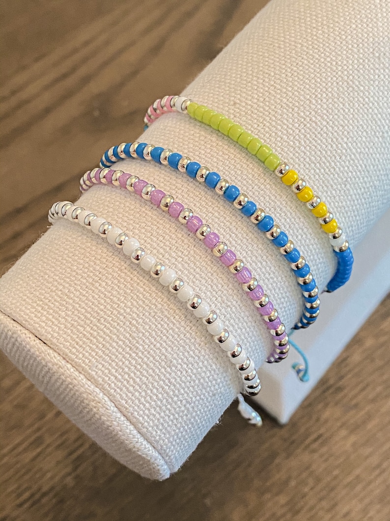 Colorful Beaded Bracelet, Sliding Knot Bracelet, Dainty Bead Bracelet