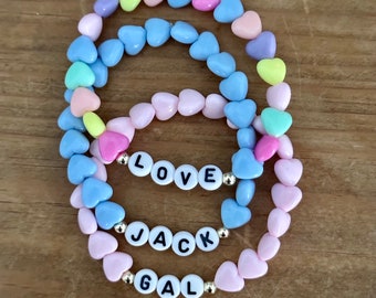 Colorful heart beaded bracelet, heart beaded bracelet, personalized beaded bracelet, custom name bracelet,  heart bead bracelet