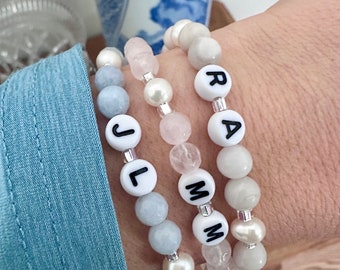 Gemstone beaded bracelet, pearl beaded bracelet, pearl bracelet, personalized pearl bracelet, gemstone bracelet