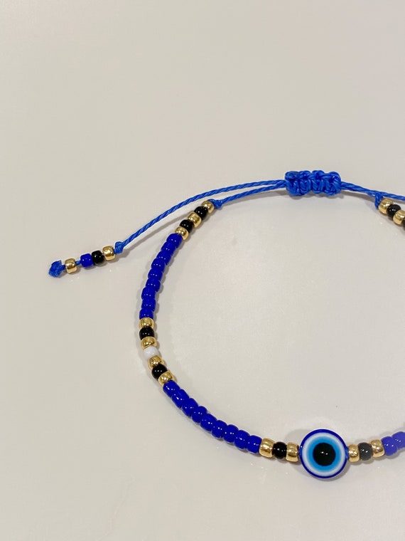 Evil Eye Charm Bracelet, Blue Bead Bracelet, Blue Bead Bracelet, Evil Eye  Gold Bead Bracelet, Evil Eye Bracelet 