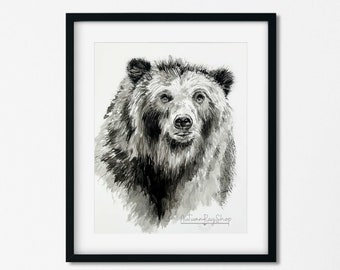 Bear Drawing, Digital Download Art Print, Wall Art, Home Decor, Nursery Wall Art