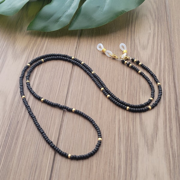 New!!! Dainty MATTE BLACK Beaded EyeGlass Mask Chain | Sunglass Chain | Glasses Cord Mask Cord|  Beaded Chain Strap | Gift for Her Handmade