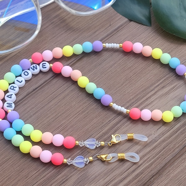 Rainbow Eyeglass chain or sunglass chain lightweight necklace lanyard with Matte Bubble Beads Opalite  and Swarovski